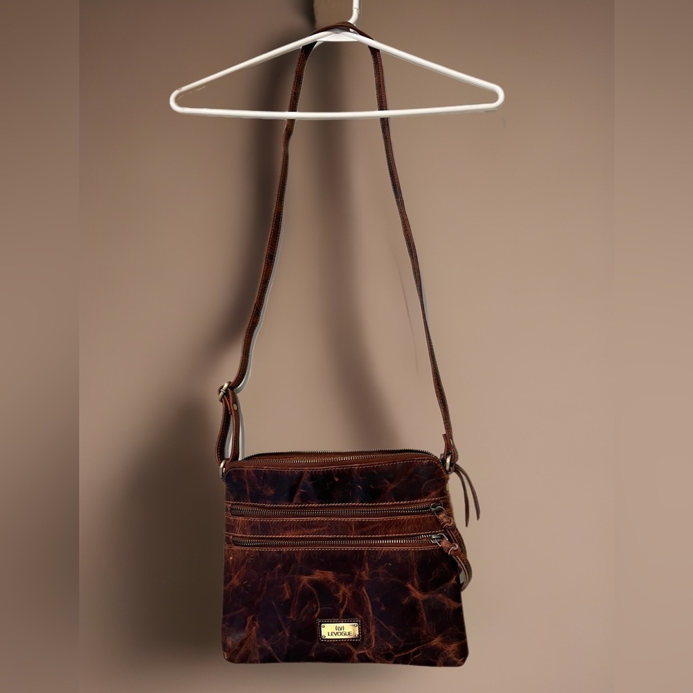 LEVOGUE genuine leather crossbody purse bag distressed leather brown hippie boho